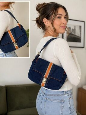 Y2K Vintage Glow by J.Lo Denim and Canvas Shoulder Mini Bag Adjustable Strap